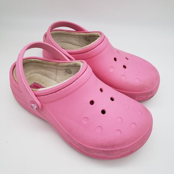 Crocs Classic Pink Slip On Fur Lined Clogs Junior 3 Girls 9 Inches Long - Picture 2 of 11